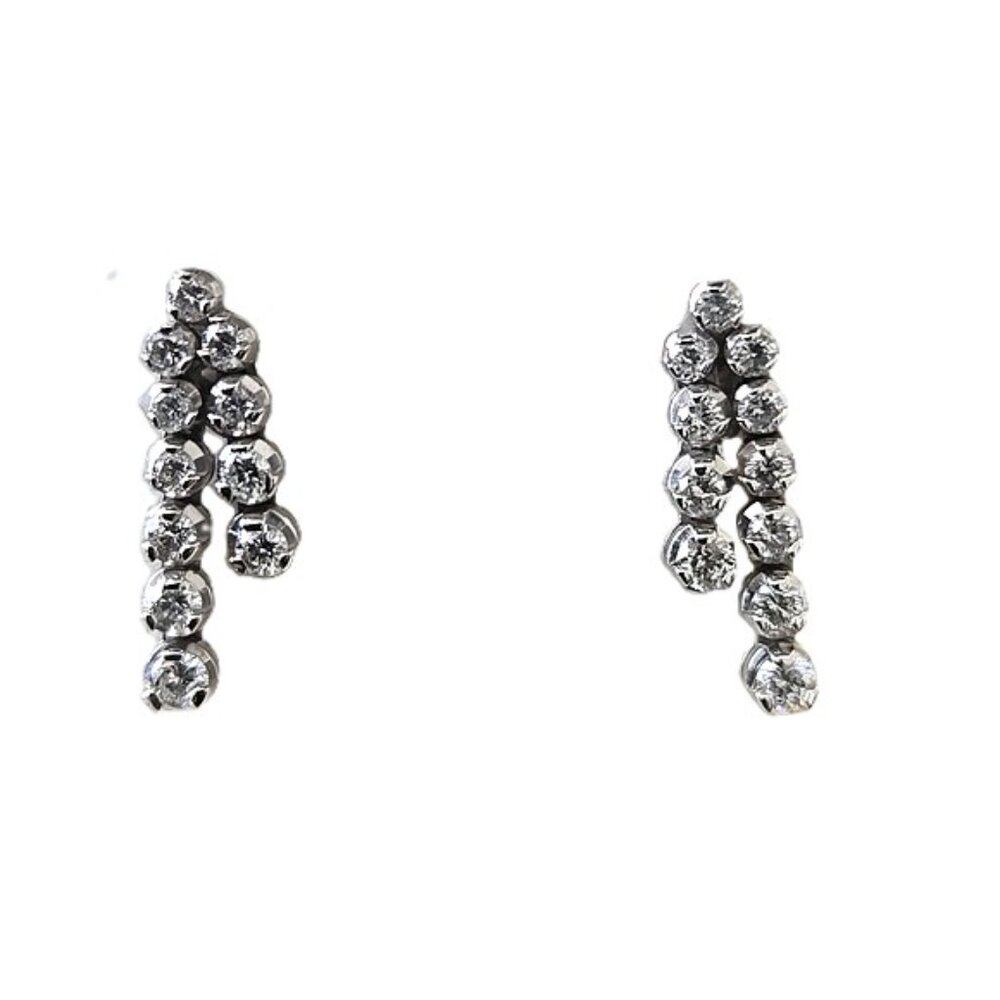 STUNNING NATURAL DIAMOND DOUBLE ROW DROP EARRINGS SET IN 14K WHITE GOLD BRIDAL